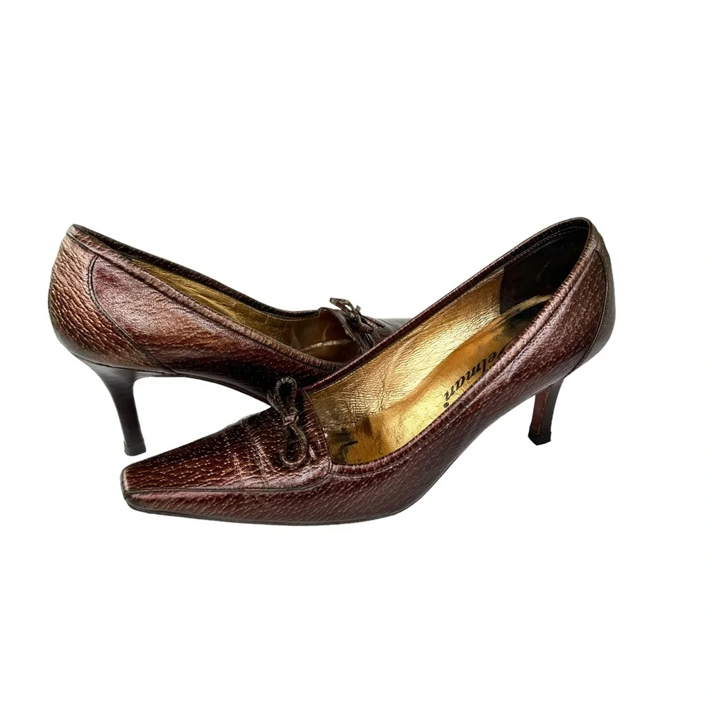 Delman Heels Metallic Brown Pumps